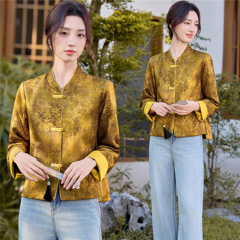 3126时尚新潮复古盘扣上衣外套,女装短外套,香莘料