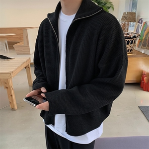 重磅秋冬北极绒双拉链毛衣开衫美式复古休闲慵懒风宽松针织衫外套图片