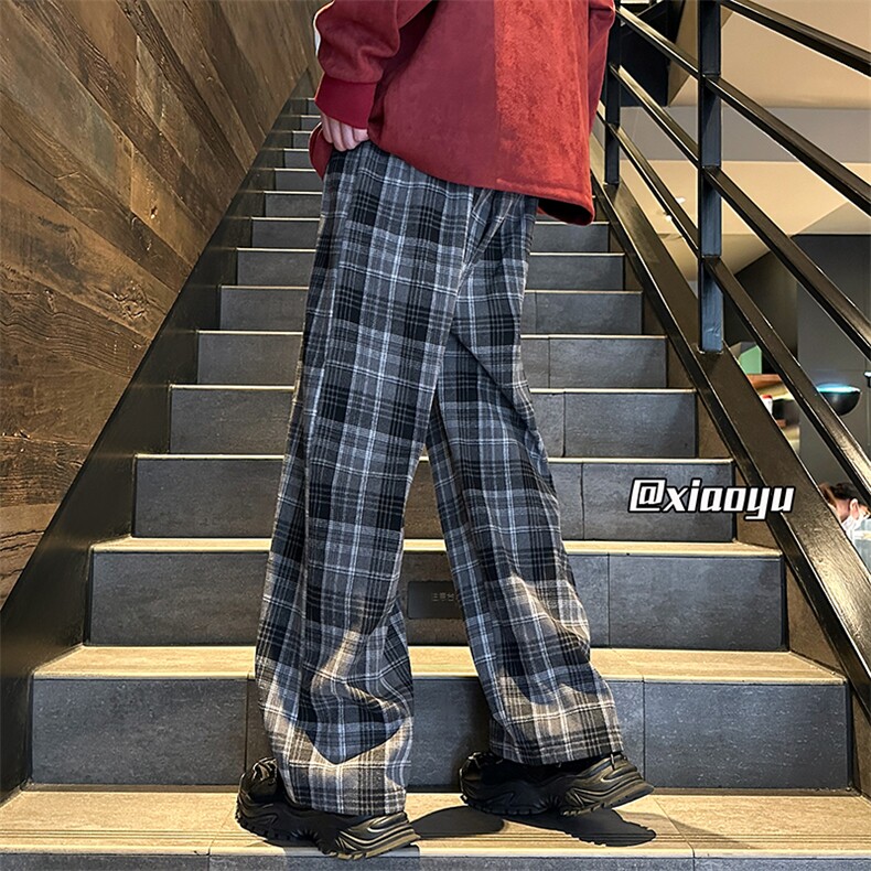 XZ616 春季新款格子设计抽绳款直筒休闲裤长裤 TY2431 P65控78图片