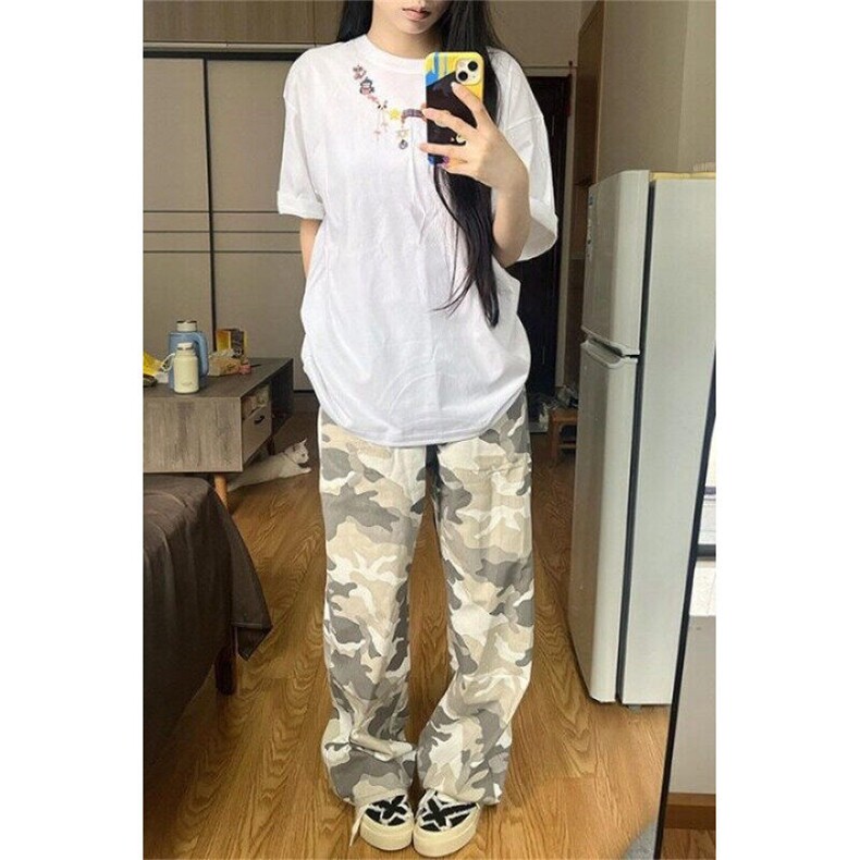 美式复古水洗迷彩牛仔裤男潮牌cleanfit直筒显瘦微喇裤子-NK755,男装牛仔裤,星座601-1