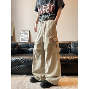 美式复古大口袋工装裤新款褶皱设计感宽松休闲直筒裤图片