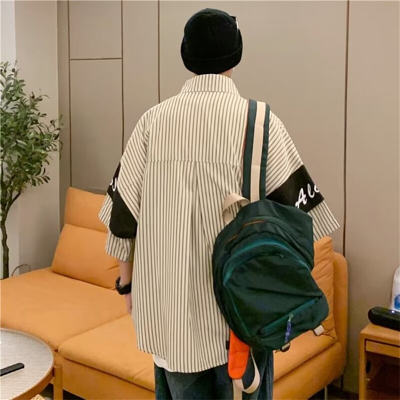 夏季五分袖休闲宽松条纹翻领衬衫C752p35,男装衬衫,星座1013