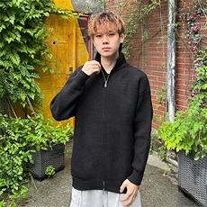 抖音得物保暖立领拉链针织外套秋冬宽松慵懒风纯色毛衣上衣AM02，男装针织衫/毛衣，电商A443