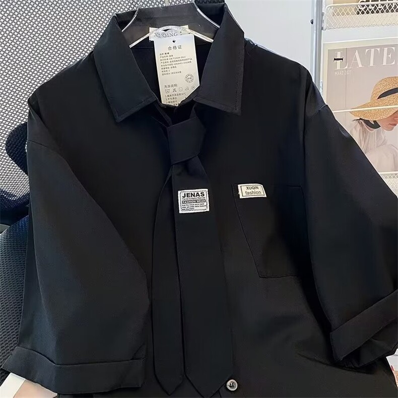 冰丝衬衫短袖男女夏季薄学院风班服男装情侣衬衣CS088-p35送领带,男装衬衫,星座1008