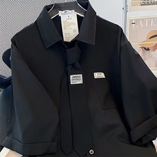 冰丝衬衫短袖男女夏季薄学院风班服男装情侣衬衣CS088-p35送领带，男装衬衫，星座1008