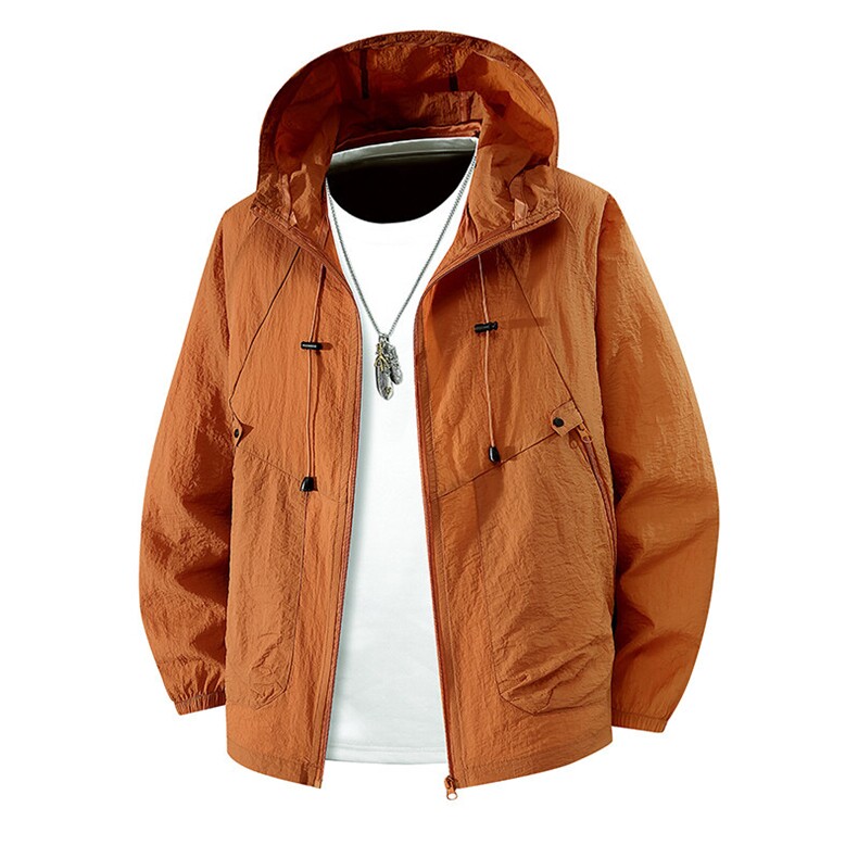 F036夏季新款男士休闲百搭长袖防晒衣外套P40焦糖色，男装防晒衣，星座1615-1