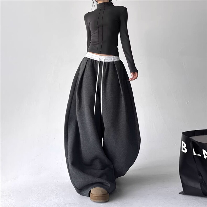 有货。撞色双腰头抽绳休闲裤男女K6888-P49，男装休闲裤，星座412-3