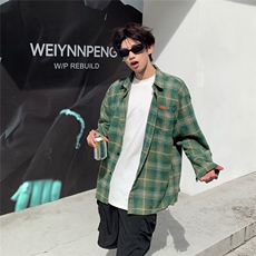 潮牌磨毛格子衬衫男春季磨毛格子衬衫宽松长袖衬衣CS21，男装衬衫，星座1116A-1（原606A）
