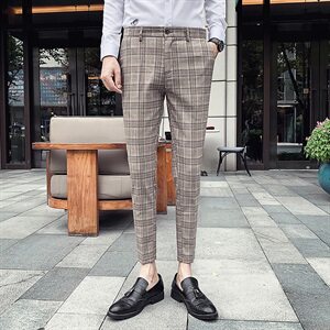 春夏英伦格子休闲西裤修身小脚裤商务长裤 A450-K9951 P60图片