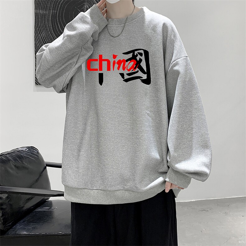 华夫格卫衣圆领卫衣男大码长袖t恤男外套HW76189-P30加绒款-P40,男装卫衣,电商A040