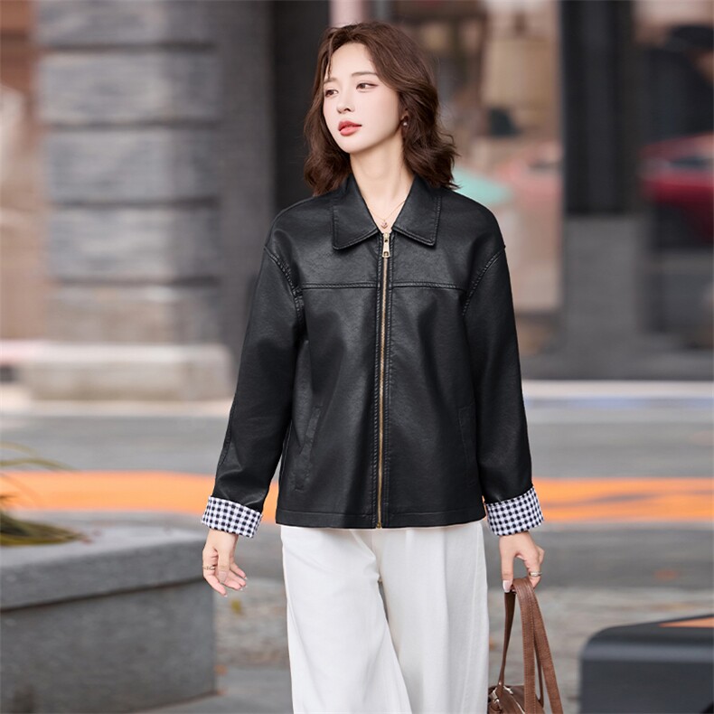 海宁2025春秋新款B款皮衣外套女高级感小个子仿绵羊皮短款外套,女装皮衣,江南女神