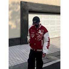美式嘻哈字母植绒刺绣棒球服男女春季休闲保暖马年外套，男装棉衣，四季星座505