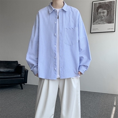 衬衫男秋季新款港风宽松大码条纹长袖衬衣CS801-特P29，男装衬衫，星座214-3