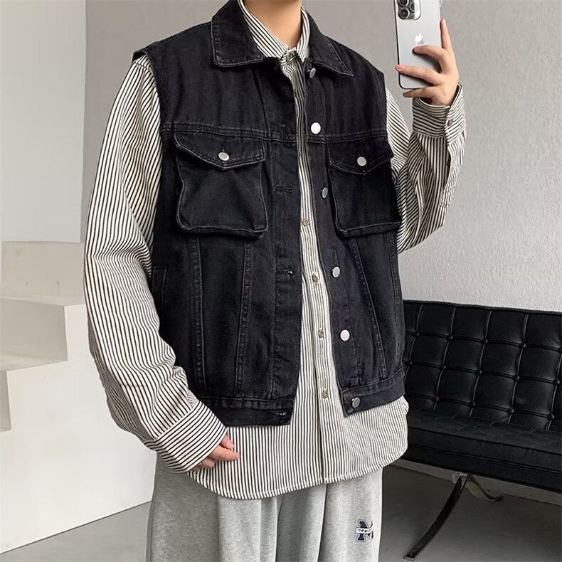 牛仔马甲男韩版潮流高街帅气23春夏季新款ins宽松外套MJ8007-P50图片