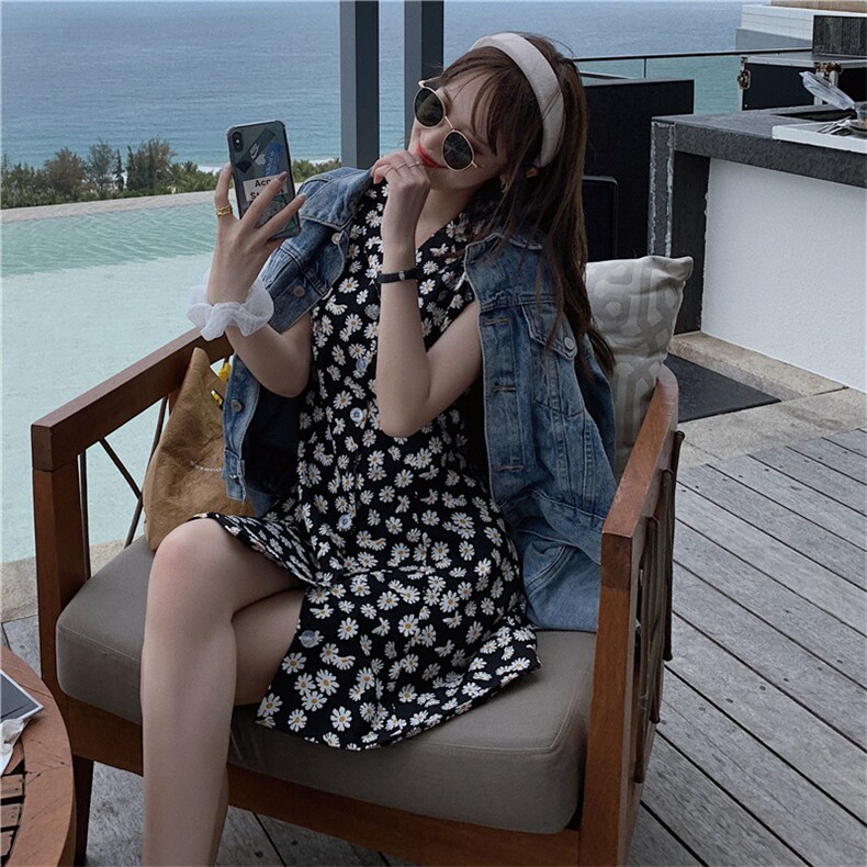 新款发！夏季款小雏菊连衣裙163-8878,女装连衣裙,拾菱