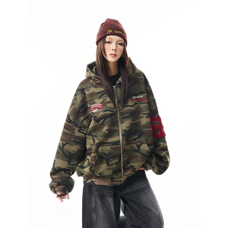 加厚加厚冬款男女连帽开衫迷彩卫衣刺绣保暖宽松夹克外套WY96P65,男装夹克,星座1013-1