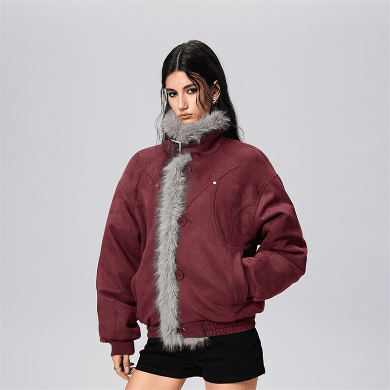 现货重磅硬挺boxy羽绒棉衣座山雕大毛毛领洗水麂皮棉服冬外套，男装棉衣，电商A486-1