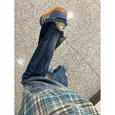【有货】DYK6052-批48高质量浅蓝色闪电纹破洞显瘦宽松牛仔裤男，男装牛仔裤，星座603-2