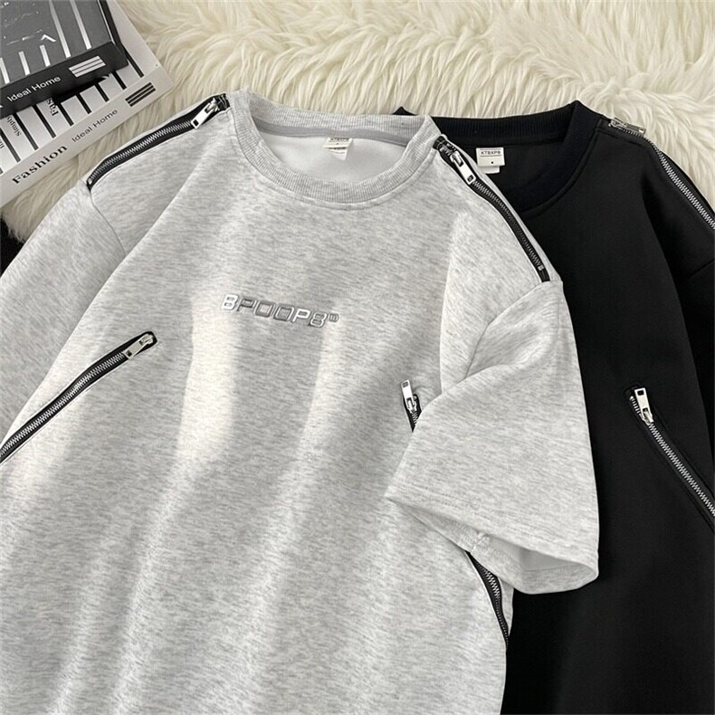 拉链垫肩t恤男夏季潮流设计感衣服高级感美式短袖潮LT0100-p45,男装T恤,星座1008