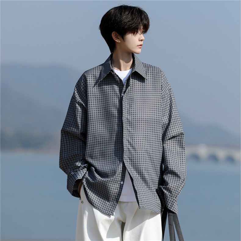 8XL-M长袖衬衫男春夏格子条纹衬衣宽松慵懒风防晒外套CS29005P45,男装防晒衣,电商B312
