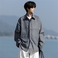 8XL-M长袖衬衫男春夏格子条纹衬衣宽松慵懒风防晒外套CS29005P45，男装防晒衣，电商B312