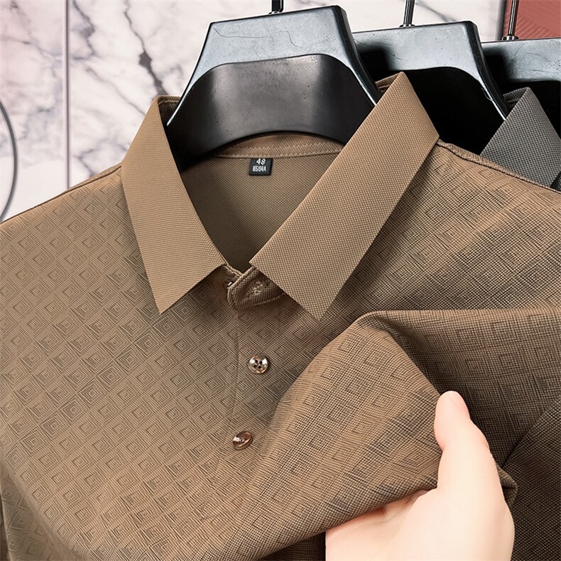 高端大气冰丝短袖T恤男翻领夏季格子中年男装Polo衫半袖上衣服潮，男装Polo衫，电商B212（原钱塘6029）