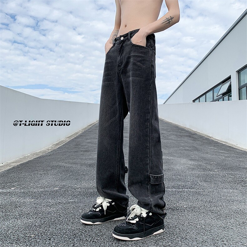 B221美式ins高街暗黑小众百搭拉链直筒牛仔裤LK23028-P60控78,男装牛仔裤,电商B221