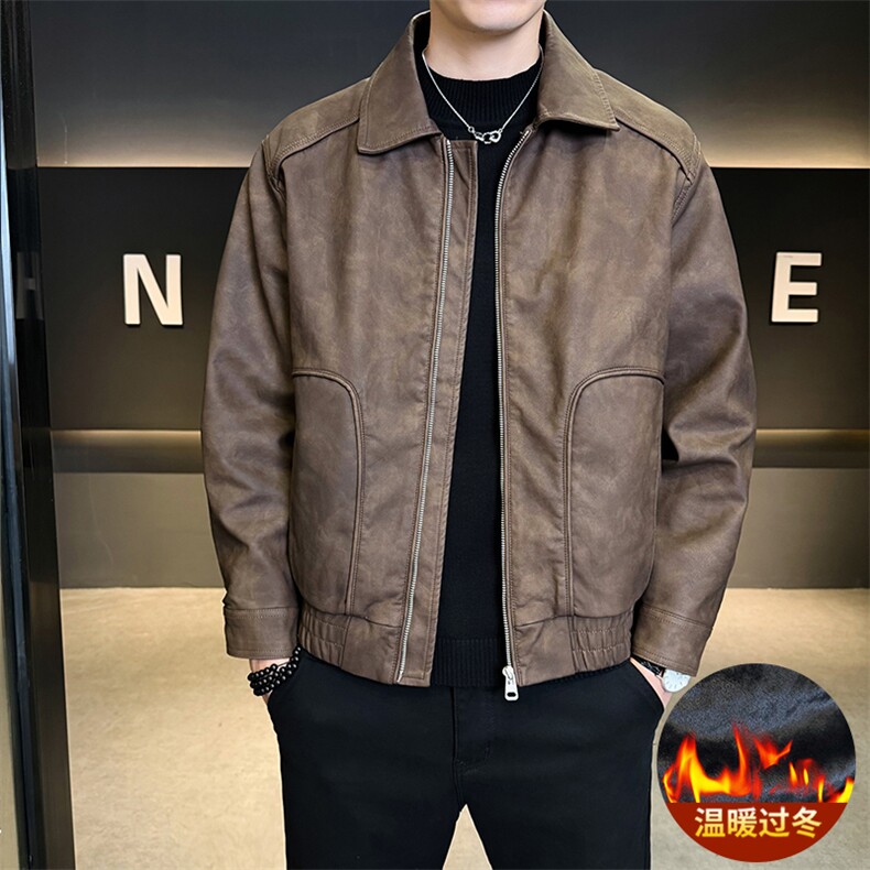 加绒皮衣外套男秋冬季2025新款机车PU皮夹克7715-P165,男装夹克,电商D327
