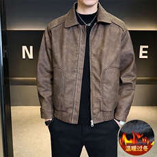 加绒皮衣外套男秋冬季2025新款机车PU皮夹克7715-P165，男装夹克，电商D327