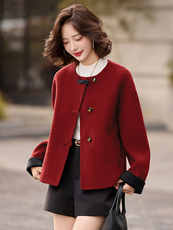 小个子双面羊毛呢大衣女2025秋冬新款气质短款拼色圆领呢子外套，女装双面呢大衣，衣之秀