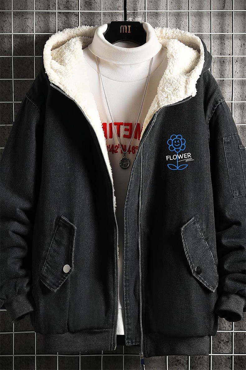 牛仔外套男大码加厚加绒衣男羊羔毛服男NM53274-P140网格,男装棉衣,电商A040A