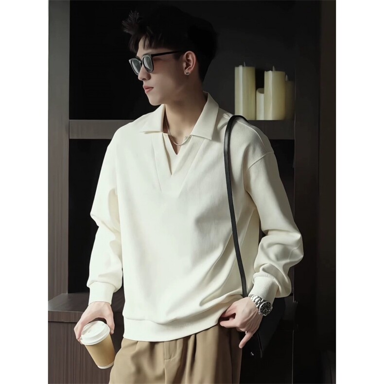 抖音网图原版面料秋季肌理感polo衫卫衣男外套W15P78，男装Polo衫，电商B276A