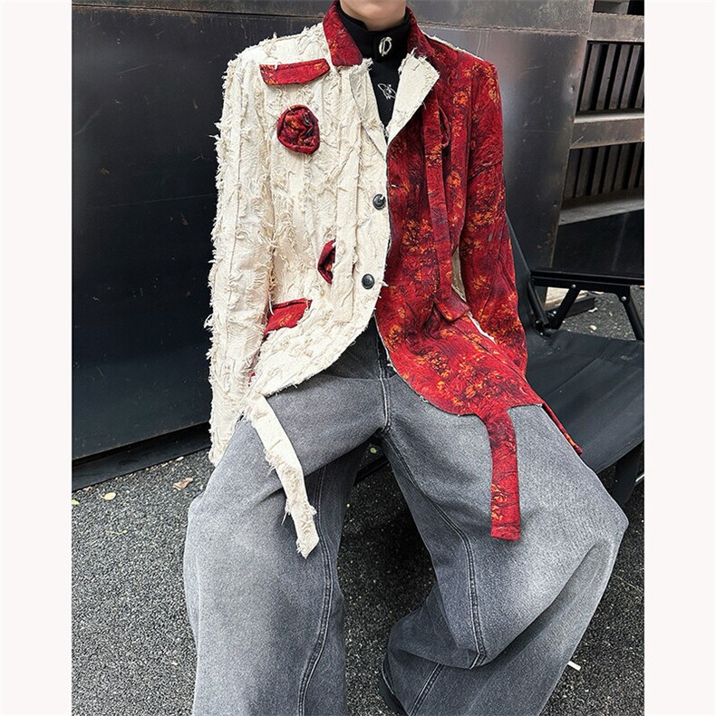 现货！25春夏男士燃烧手工玫瑰拼接立体火玫瑰西服外套XZ75-P178,男装西服,电商B288