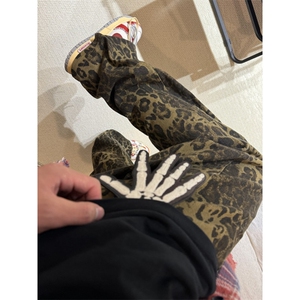 美式复古豹纹牛仔裤高街男女痞帅潮牌宽松百搭休闲长裤WLB288-P46图片