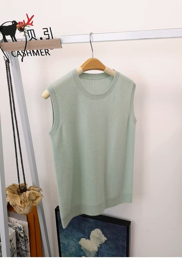 2025年秋季无扣常规通勤圆领马甲时尚百搭，女装马甲，航淼羊绒