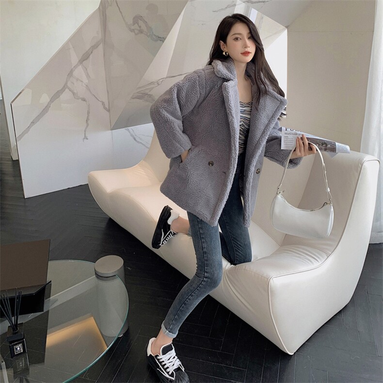 年轻款皮草外套女短款2024韩版秋冬新款仿羊羔毛保暖毛毛外套，女装皮草，尚羽泽网红店