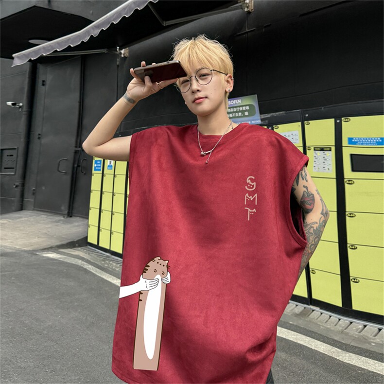 麂皮绒背心坎肩男T恤美式港风潮JB452-特P19控38,男装背心/马甲,电商B370