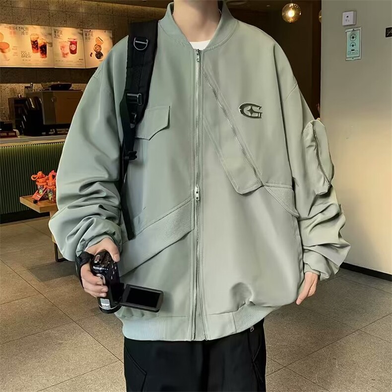 街头复古设计感飞行服外套女春秋宽松不规则工装夹克男 X123图片