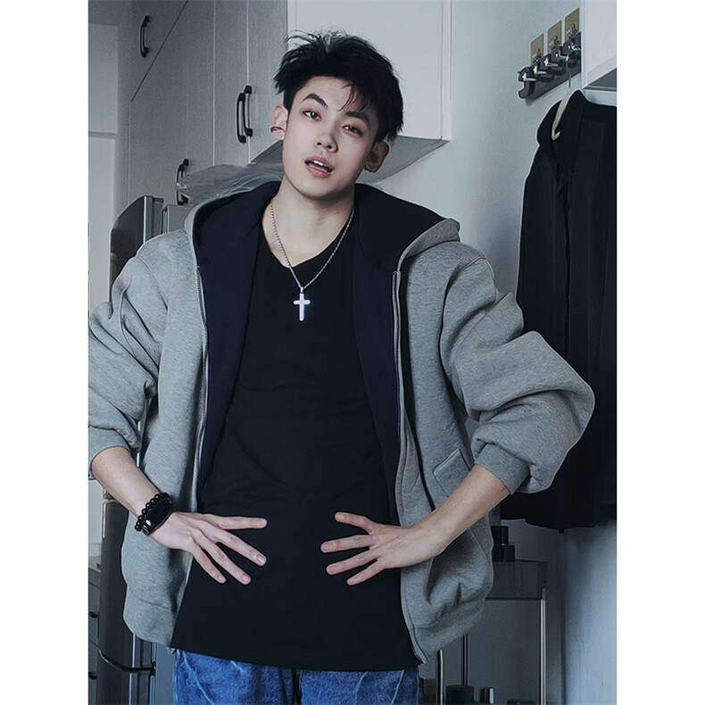 抖音得物高品质二开25秋冬美式重磅宽松结构双面连帽卫衣外套W68，男装卫衣，电商A486