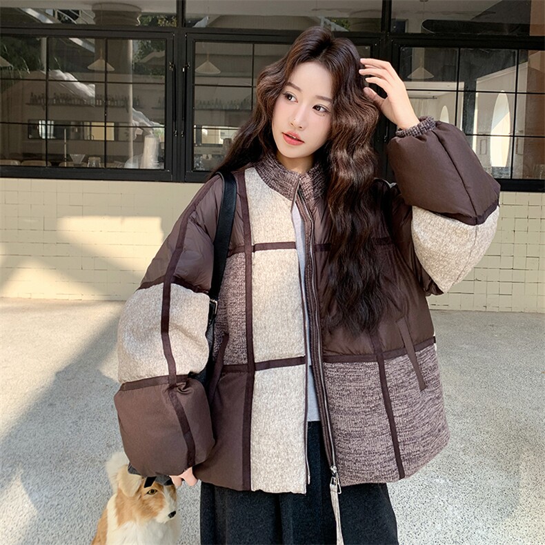 美拉德撞色拼接羽绒服女2025年冬季新款巨好看保暖加厚白鸭绒外套,女装羽绒服,2C230