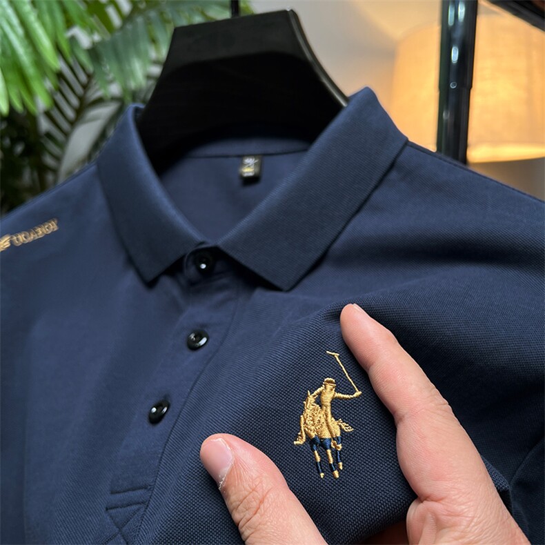 男装短袖T恤男2023夏季新款刺绣纯色翻领POLO衫中年商务休闲体恤，男装Polo衫，电商B212（原钱塘6029）