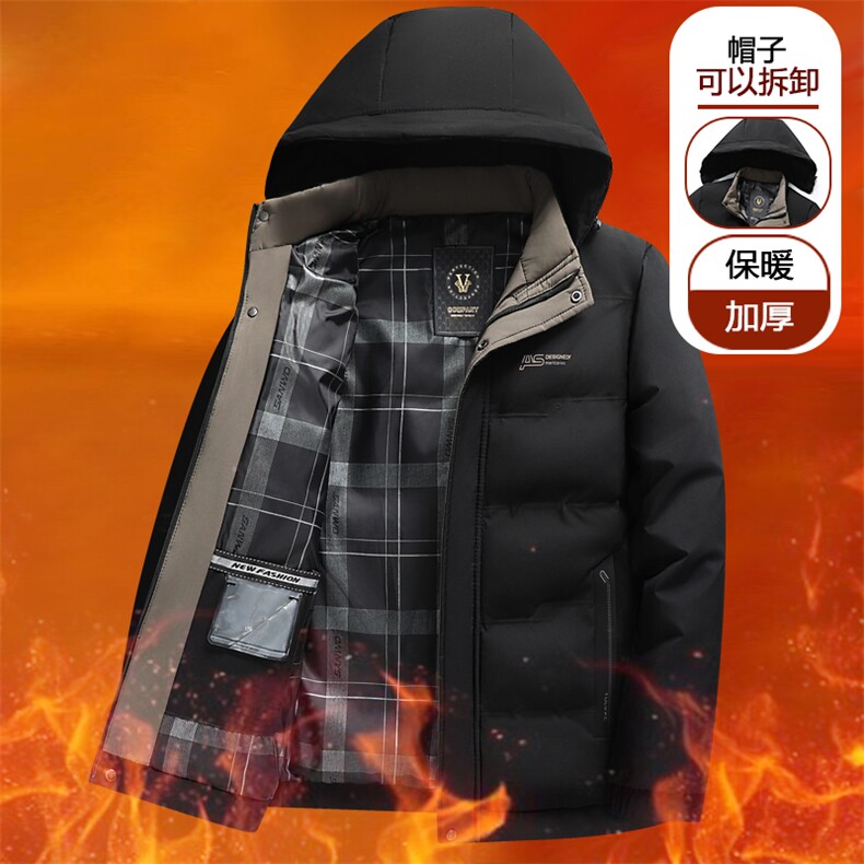 冬季棉衣休闲加厚保暖棉服中长款爸爸装可脱卸帽商务棉袄大码男,男装棉衣,钱塘6003（原4033）