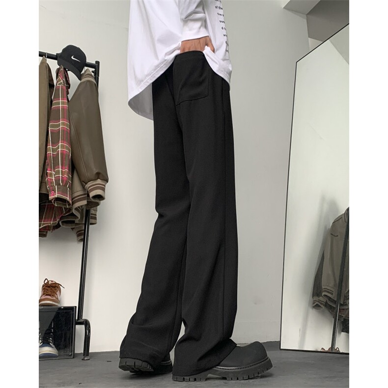得物唯品直播2025春款半松紧微喇叭拖地冰丝西裤K3332-P45,男装西裤,电商042
