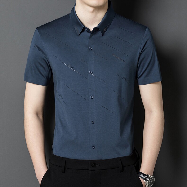2024年夏季品牌舒适短袖衬衫男士纯色修身透气半袖衬衫P75,男装衬衫,钱塘6003A(原)4033A