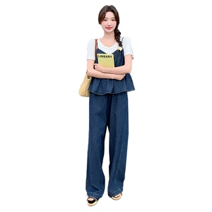 复古牛仔马甲套装女2025春季新款韩系设计感气质休闲阔腿裤三件套图片