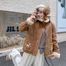 现货--冬季新款小鹿刺绣皮毛一体外套203-9567-P195-K298，女装羊羔毛/颗粒绒，浙宝203