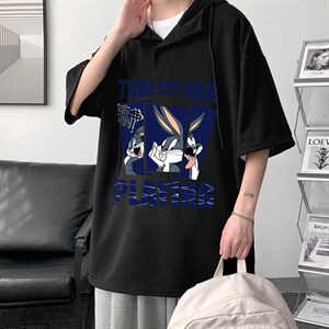 LD54234-P45 连帽短袖t恤男大码胖子带帽五分袖中袖 大皂风图片