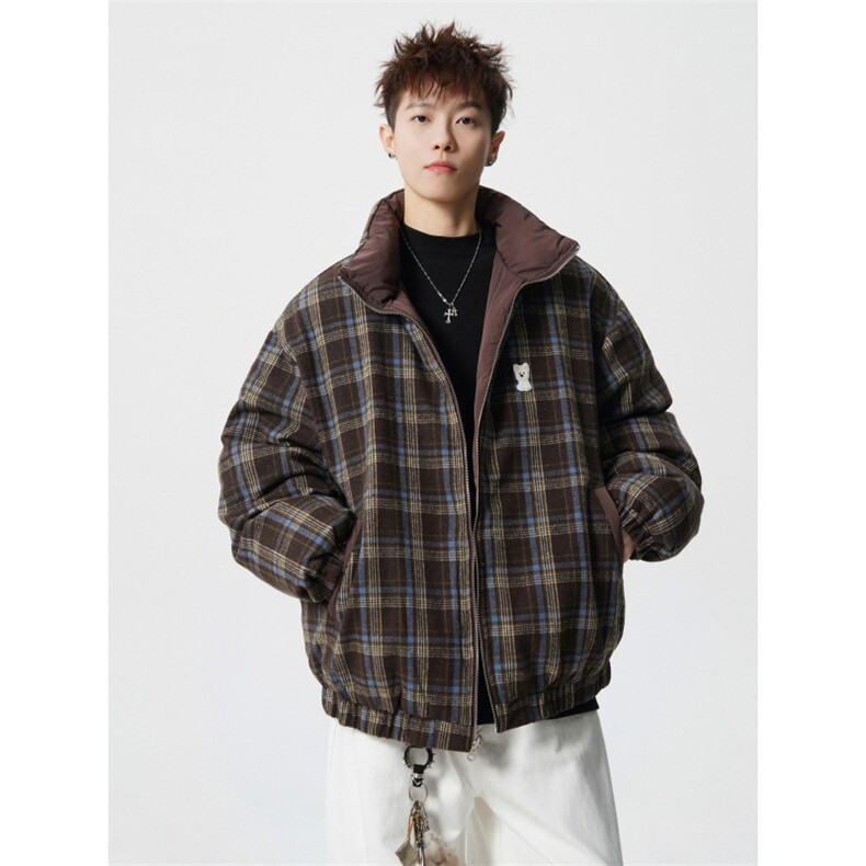 706-LK0596-P118现货冬季男装双面穿格纹立领棉服情侣棉衣外套,男装棉衣,星座706
