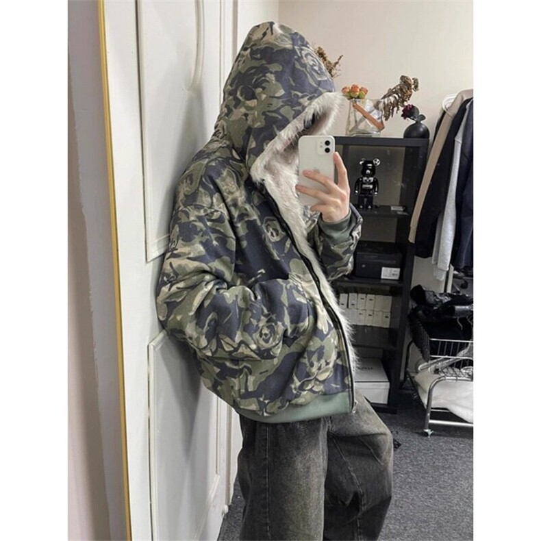 迷彩bomber夹克棉服男生冬季美式复古毛领连帽座山雕加厚外套棉衣,男装棉衣,星座908-1