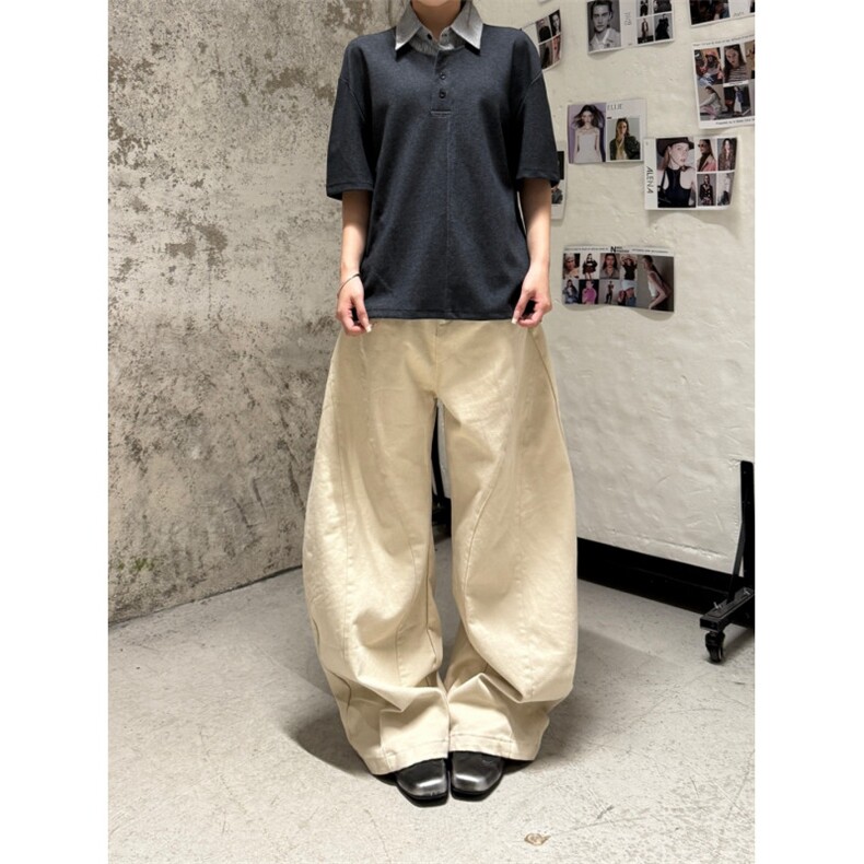 卡其色休闲裤阔腿牛仔裤男女春夏季2025新款宽松梨形身材弯刀裤子,男装牛仔裤,四季星座505